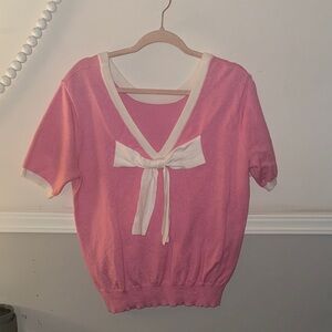Pink and White Bow Sweater